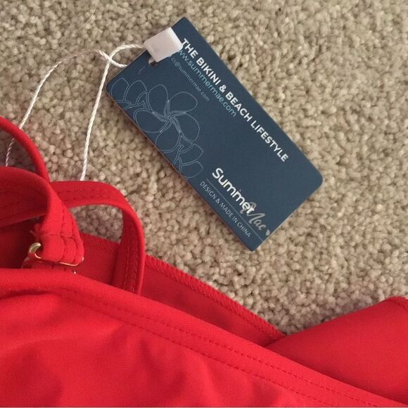 NWT Summer Mae Maternity Red One-Shoulder Swimsuit - Picture 6 of 8